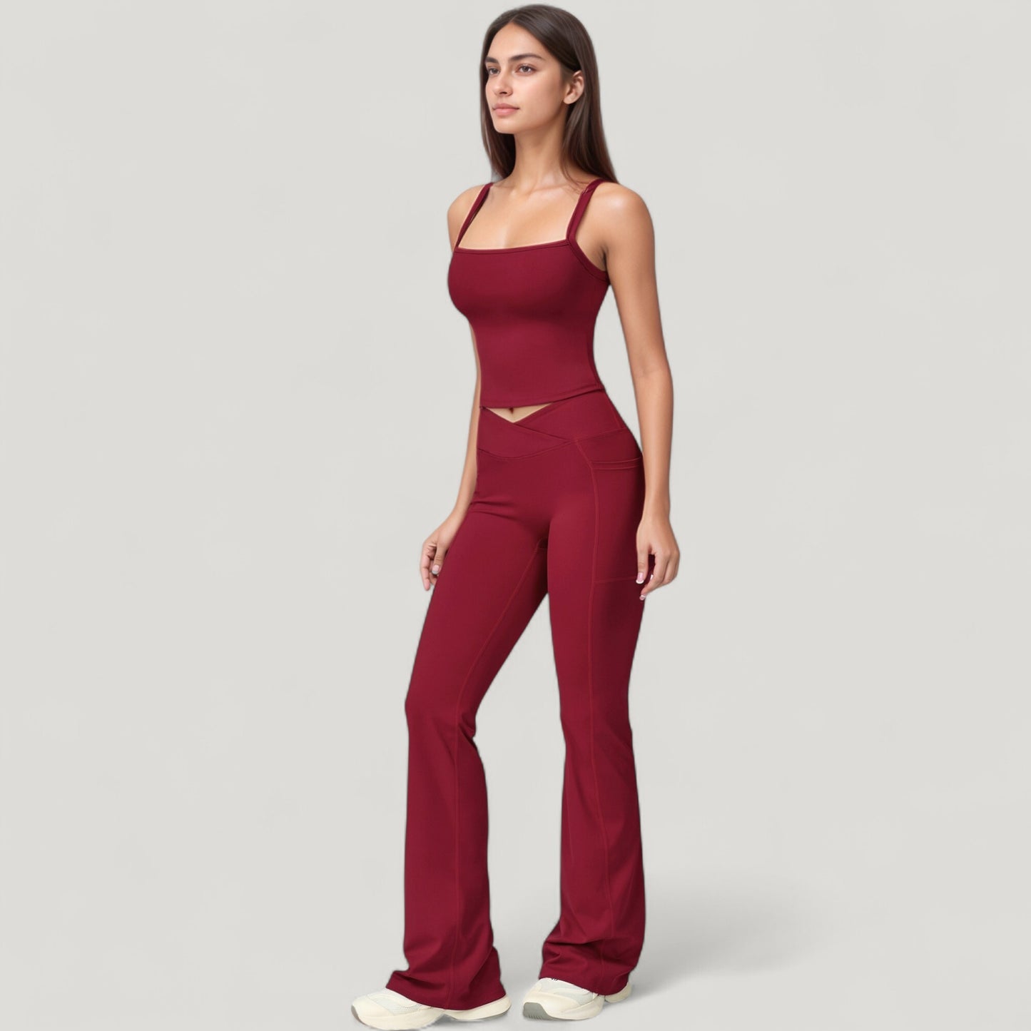 Anna-Kaci Active Women's Crossover Waist Flare Lounge Pants in Soft Woven Fabric with Relaxed Fit and Streamlined Silhouette