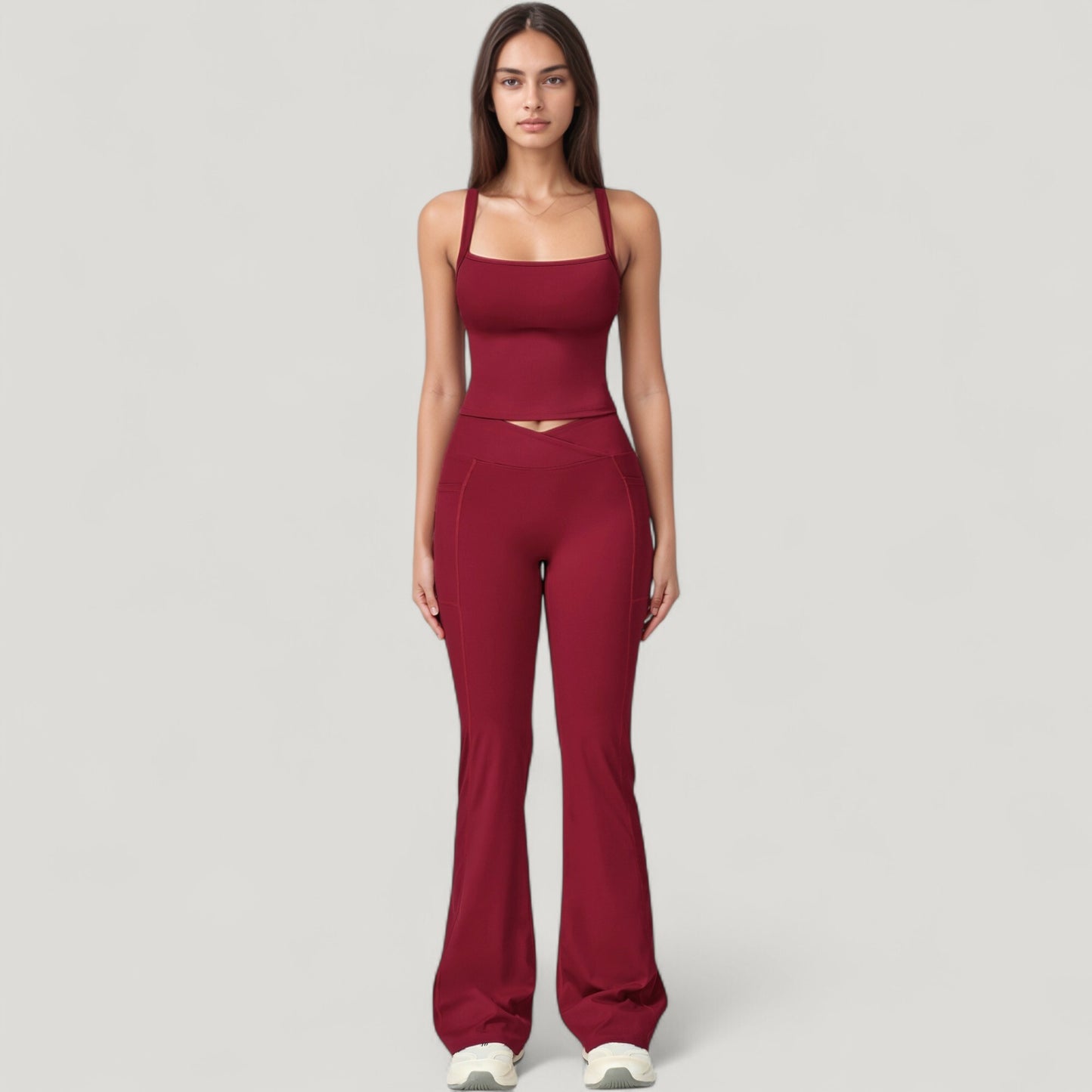 Anna-Kaci Active Women's Crossover Waist Flare Lounge Pants in Soft Woven Fabric with Relaxed Fit and Streamlined Silhouette