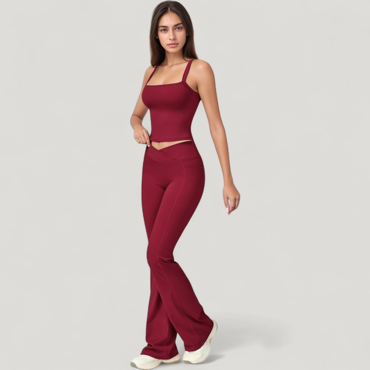 Anna-Kaci Active Women's Crossover Waist Flare Lounge Pants in Soft Woven Fabric with Relaxed Fit and Streamlined Silhouette