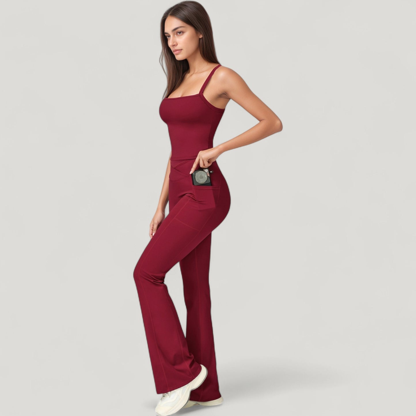 Anna-Kaci Active Women's Crossover Waist Flare Lounge Pants in Soft Woven Fabric with Relaxed Fit and Streamlined Silhouette