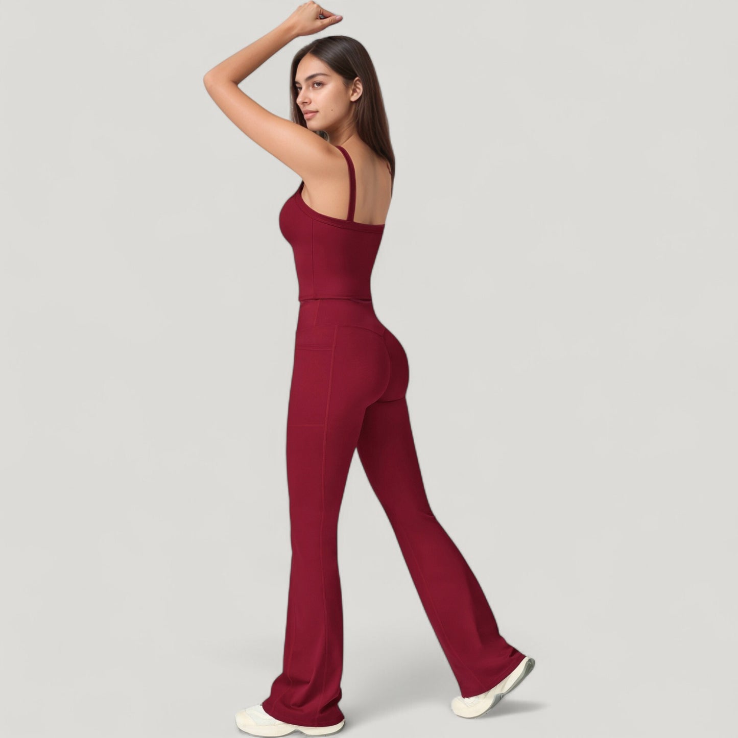 Anna-Kaci Active Women's Crossover Waist Flare Lounge Pants in Soft Woven Fabric with Relaxed Fit and Streamlined Silhouette