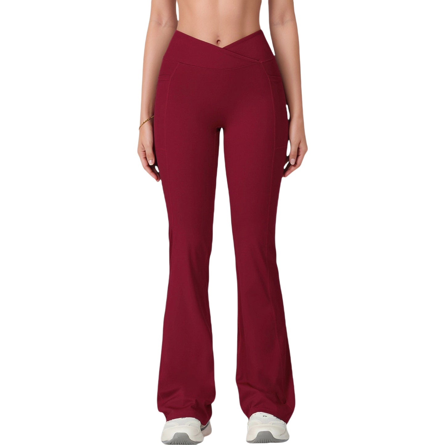 Anna-Kaci Active Women's Crossover Waist Flare Lounge Pants in Soft Woven Fabric with Relaxed Fit and Streamlined Silhouette