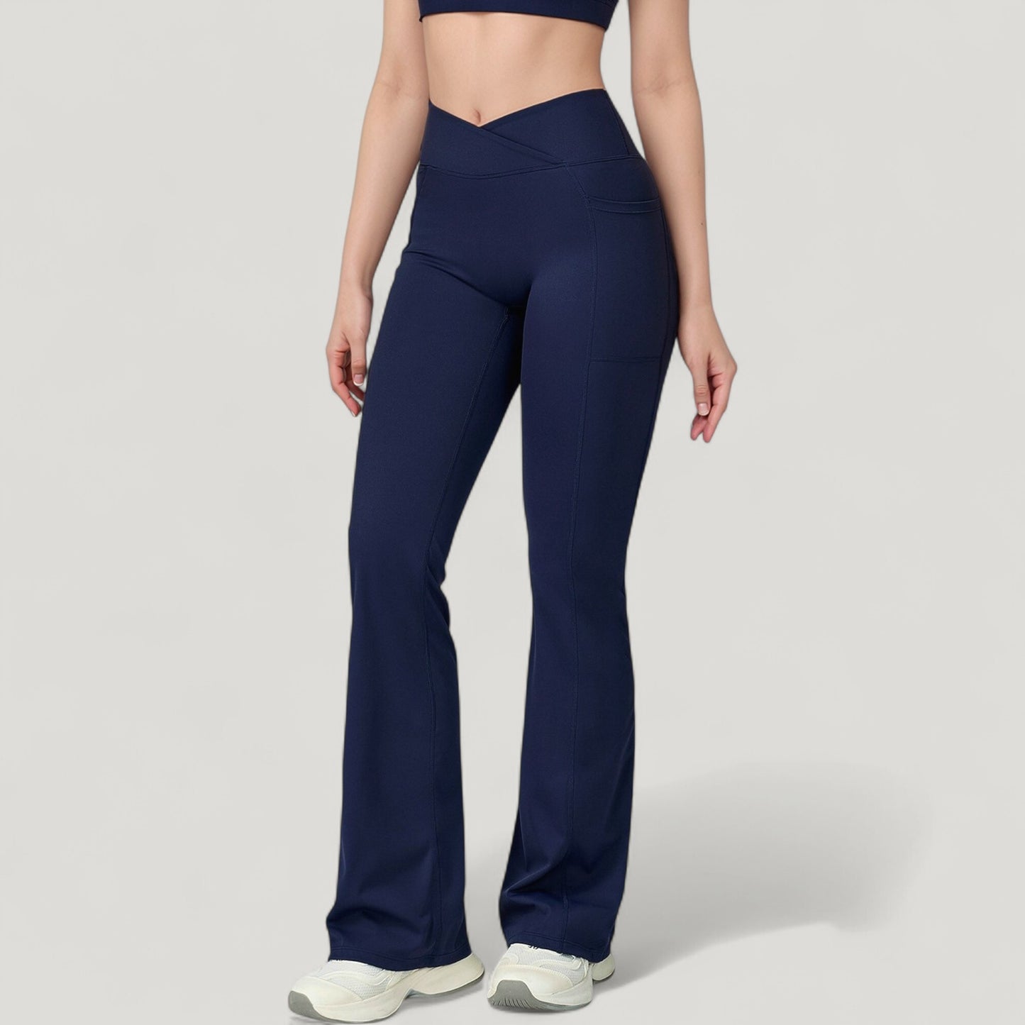 Anna-Kaci Active Women's Crossover Waist Flare Lounge Pants in Soft Woven Fabric with Relaxed Fit and Streamlined Silhouette