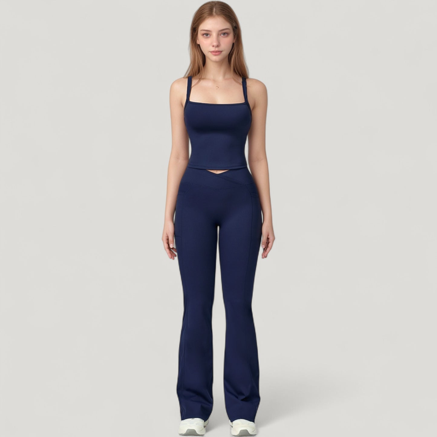 Anna-Kaci Active Women's Crossover Waist Flare Lounge Pants in Soft Woven Fabric with Relaxed Fit and Streamlined Silhouette