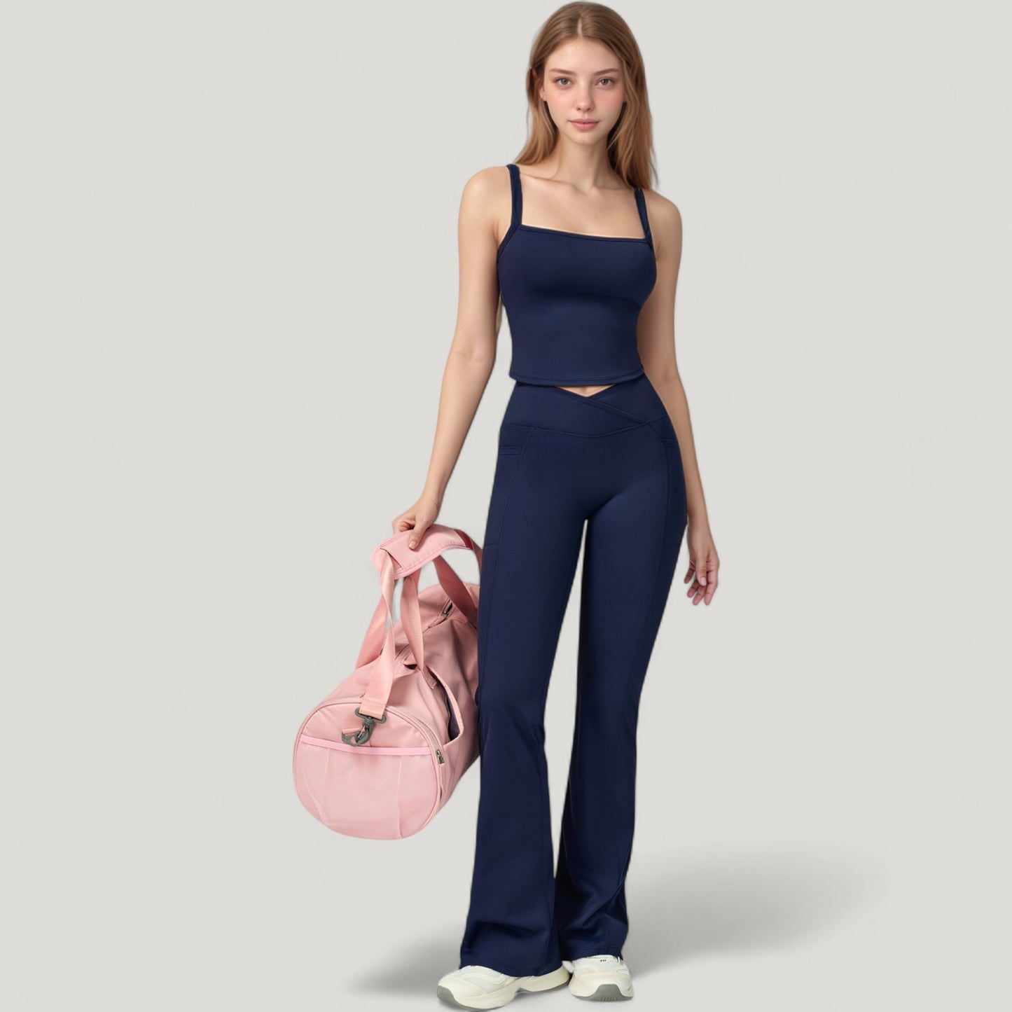 Anna-Kaci Active Women's Crossover Waist Flare Lounge Pants in Soft Woven Fabric with Relaxed Fit and Streamlined Silhouette