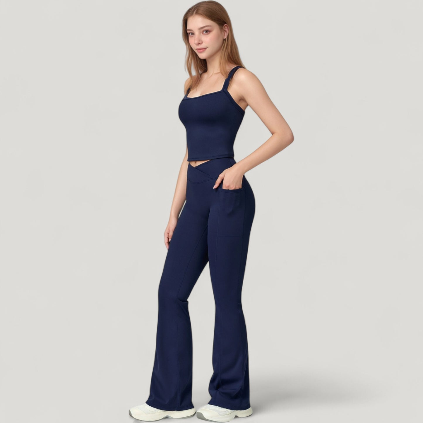 Anna-Kaci Active Women's Crossover Waist Flare Lounge Pants in Soft Woven Fabric with Relaxed Fit and Streamlined Silhouette
