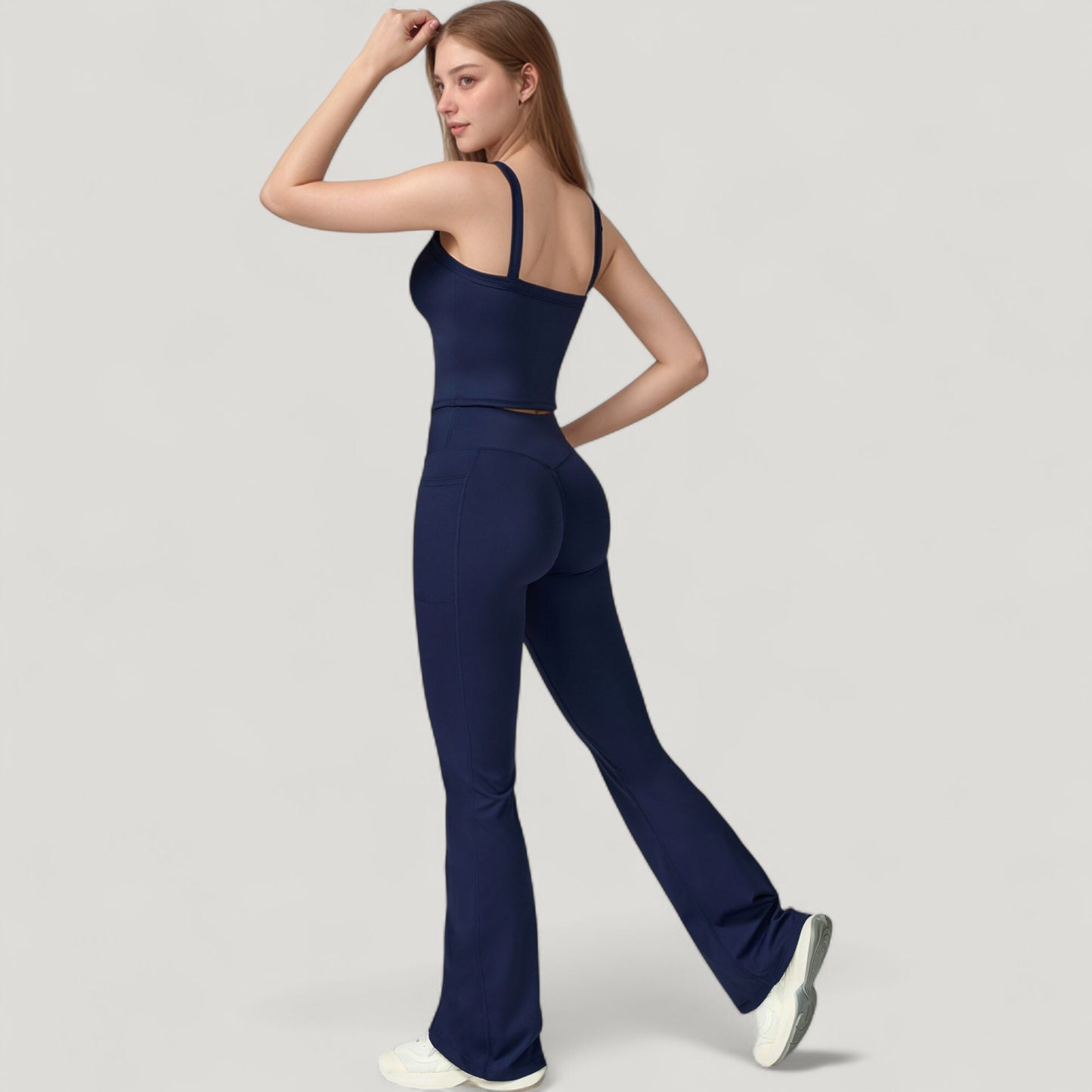 Anna-Kaci Active Women's Crossover Waist Flare Lounge Pants in Soft Woven Fabric with Relaxed Fit and Streamlined Silhouette