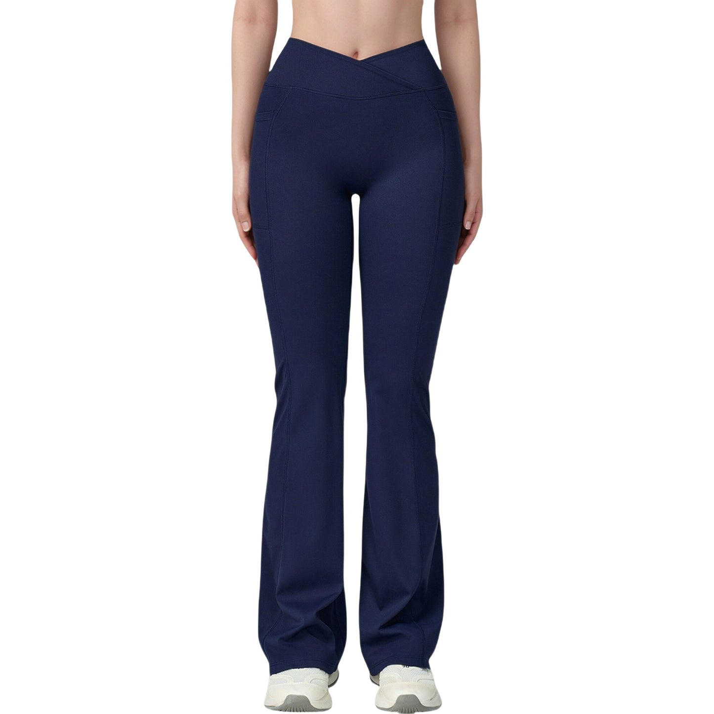 Anna-Kaci Active Women's Crossover Waist Flare Lounge Pants in Soft Woven Fabric with Relaxed Fit and Streamlined Silhouette