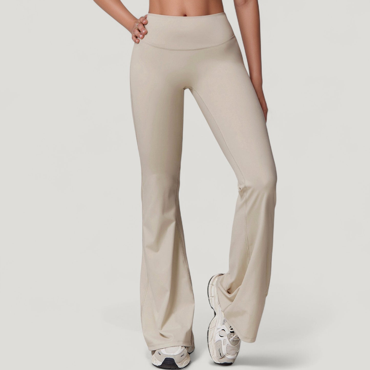 Anna-Kaci Active Women's High Waist Flare Lounge Pants with Smooth Woven Fabric and Fitted Contoured Silhouette