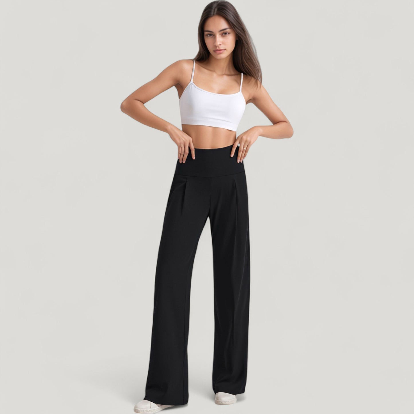 Anna-Kaci Active Women's High Waist Wide Leg Pants with Front Pleat Detail