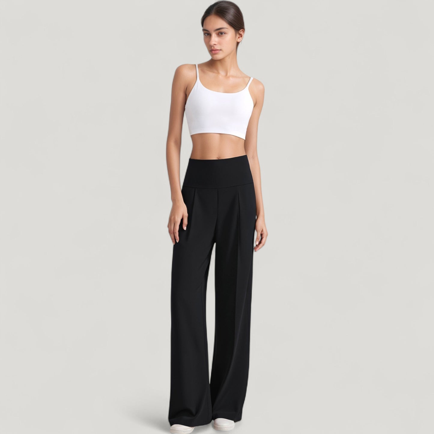 Anna-Kaci Active Women's High Waist Wide Leg Pants with Front Pleat Detail