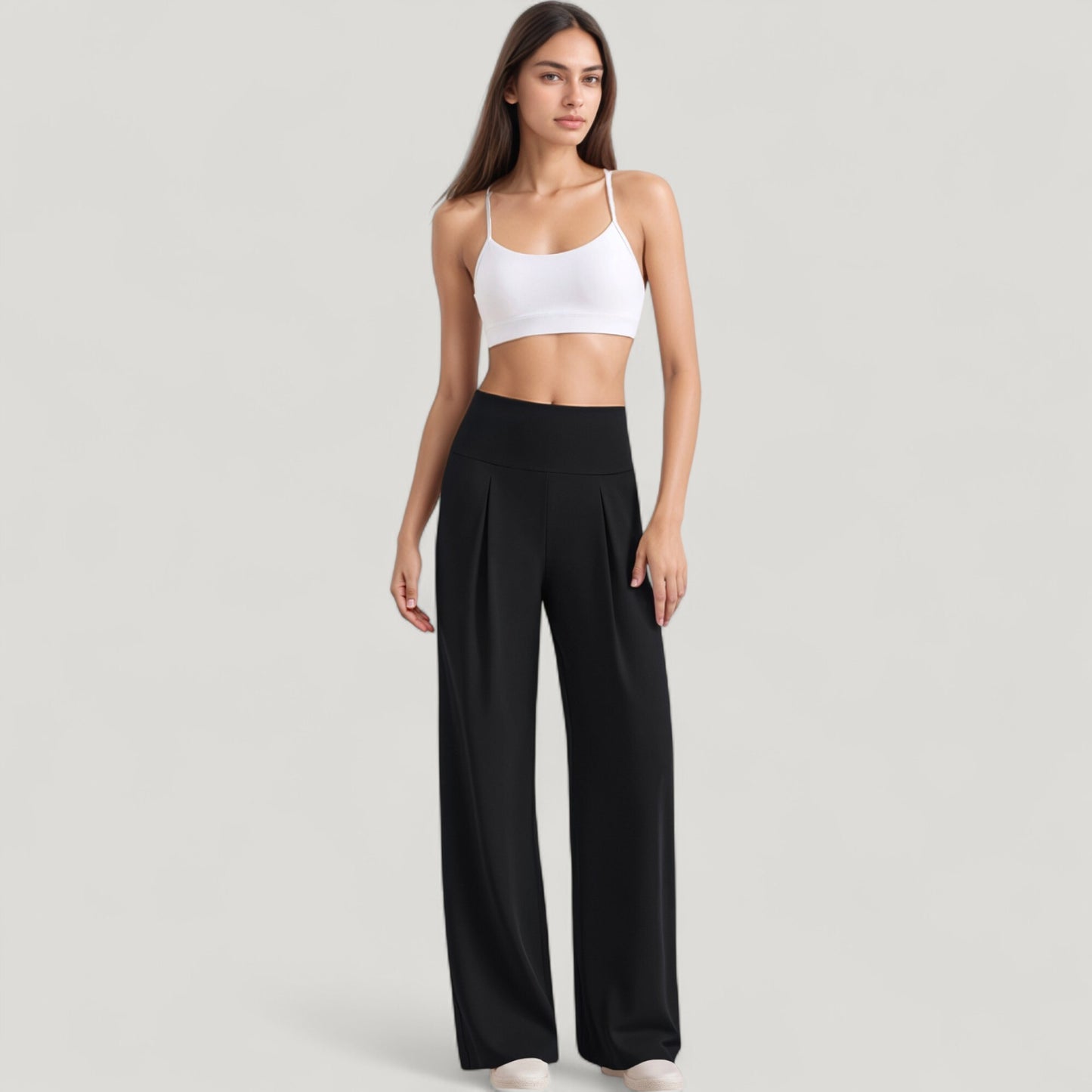Anna-Kaci Active Women's High Waist Wide Leg Pants with Front Pleat Detail