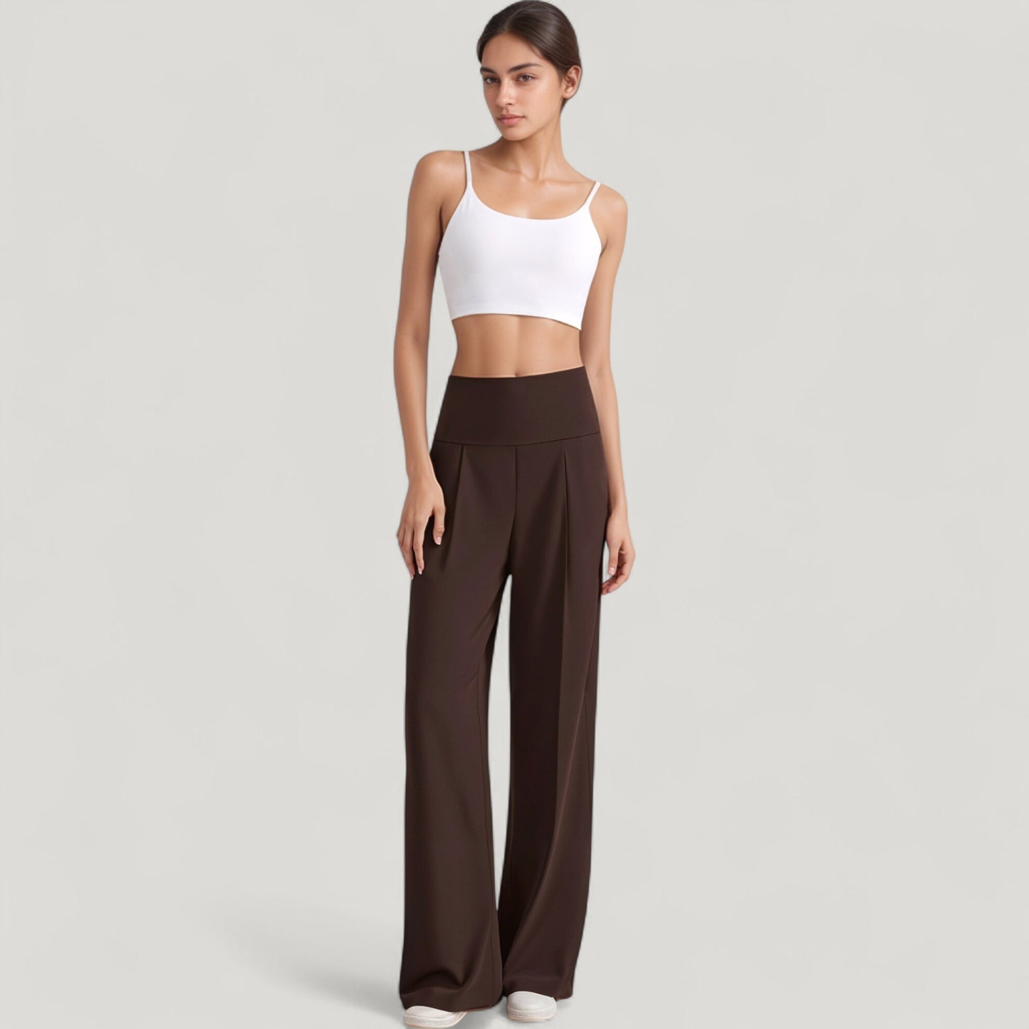 Anna-Kaci Active Women's High Waist Wide Leg Pants with Front Pleat Detail