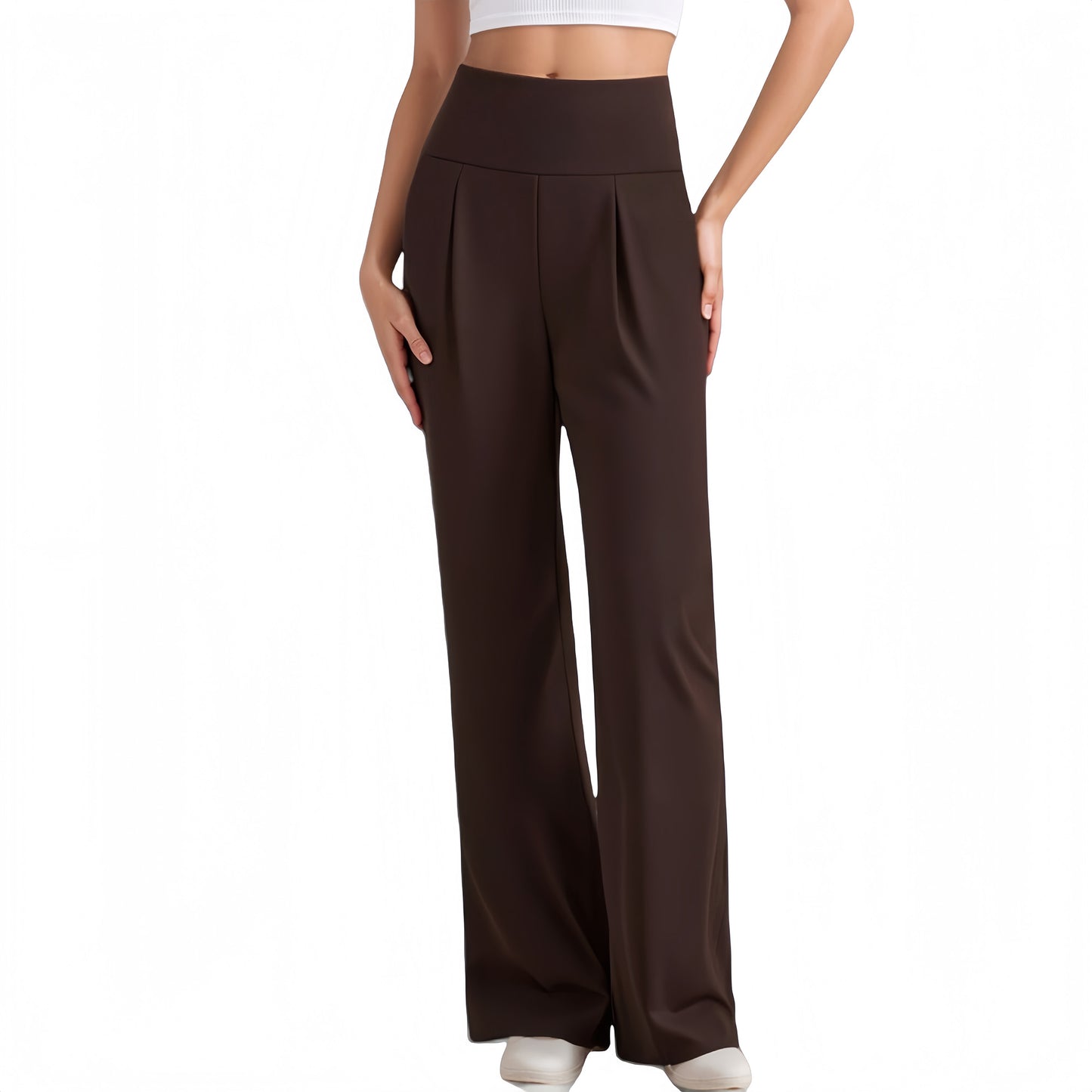 Anna-Kaci Active Women's High Waist Wide Leg Pants with Front Pleat Detail