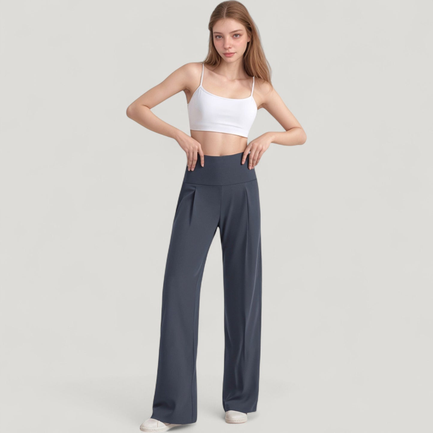 Anna-Kaci Active Women's High Waist Wide Leg Pants with Front Pleat Detail
