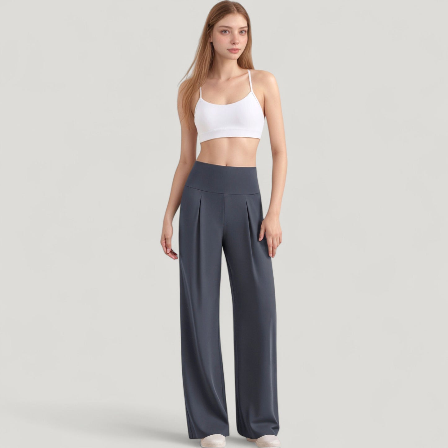 Anna-Kaci Active Women's High Waist Wide Leg Pants with Front Pleat Detail