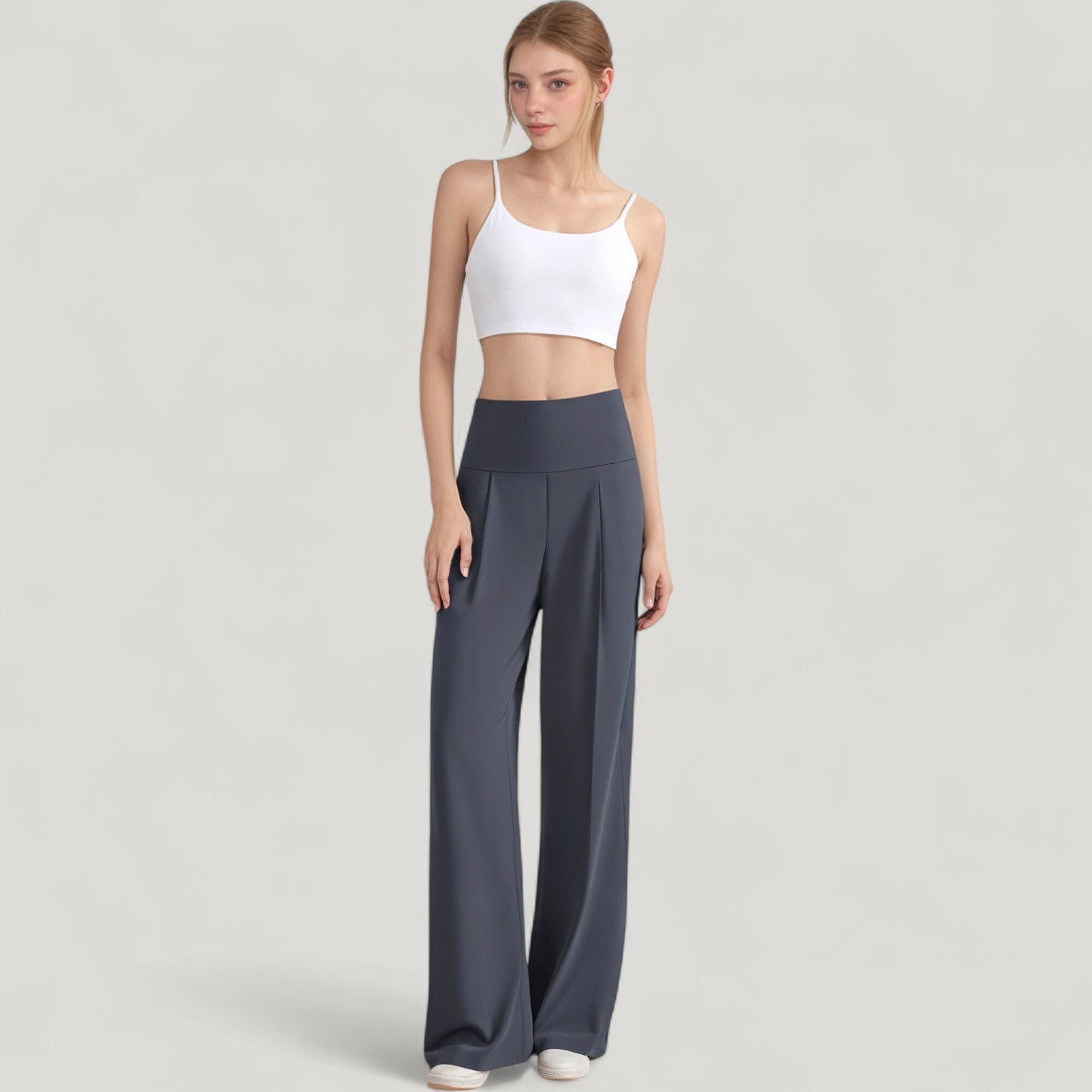 Anna-Kaci Active Women's High Waist Wide Leg Pants with Front Pleat Detail