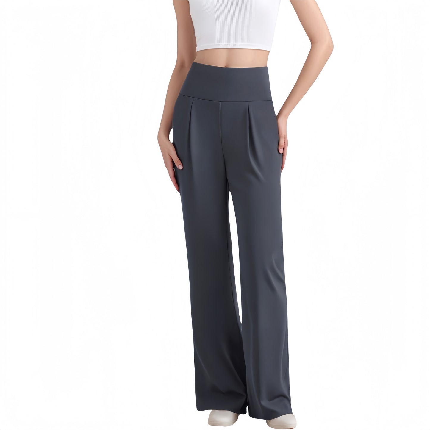 Anna-Kaci Active Women's High Waist Wide Leg Pants with Front Pleat Detail
