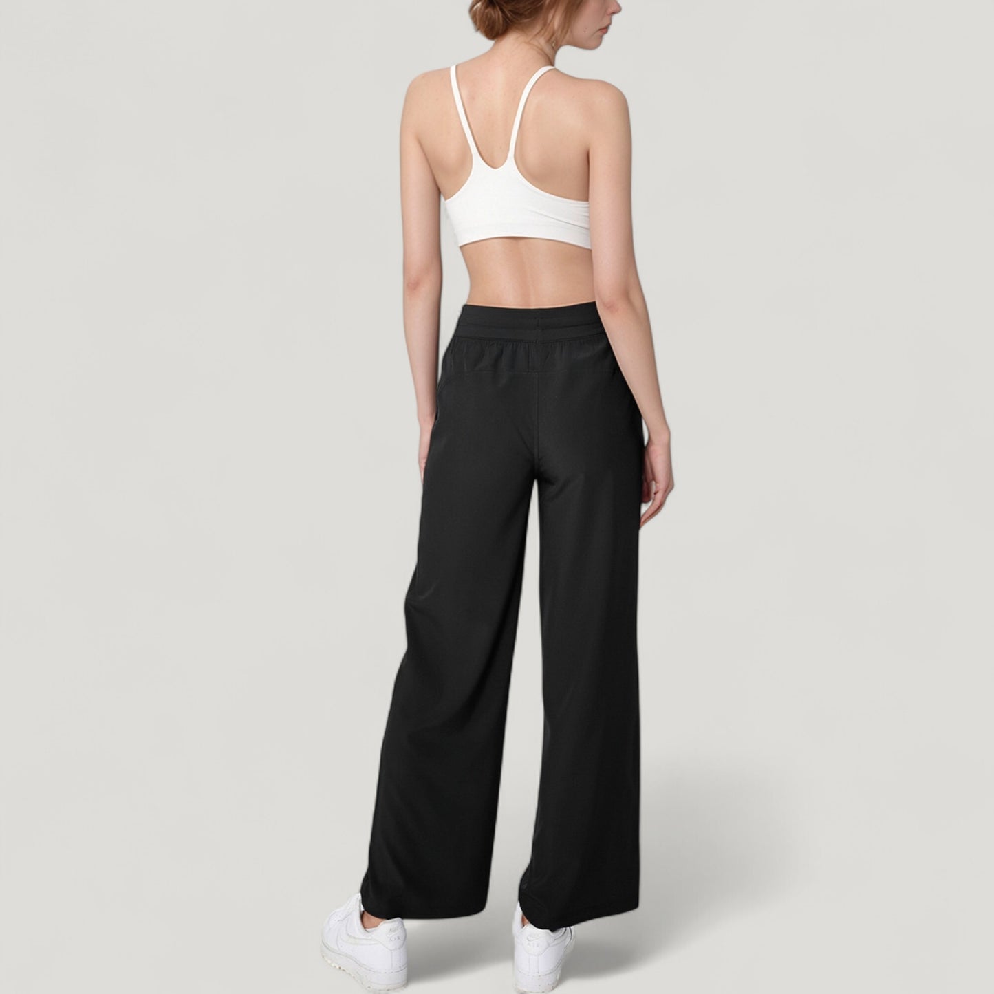 Anna-Kaci Active Women's High Waist Wide Leg Pants with Drawstring Waist and Front Pockets