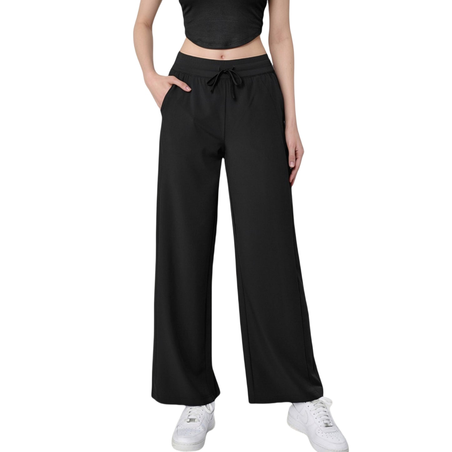 Anna-Kaci Active Women's High Waist Wide Leg Pants with Drawstring Waist and Front Pockets