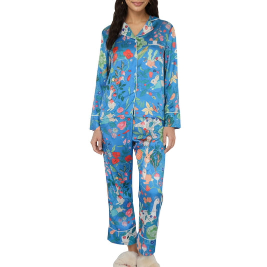 Anna-Kaci Lounge Women's 2-Piece Set Long Sleeve Button Front Pajama Set with Botanical Animal Print and Soft Silky Fabric for Relaxed Comfort