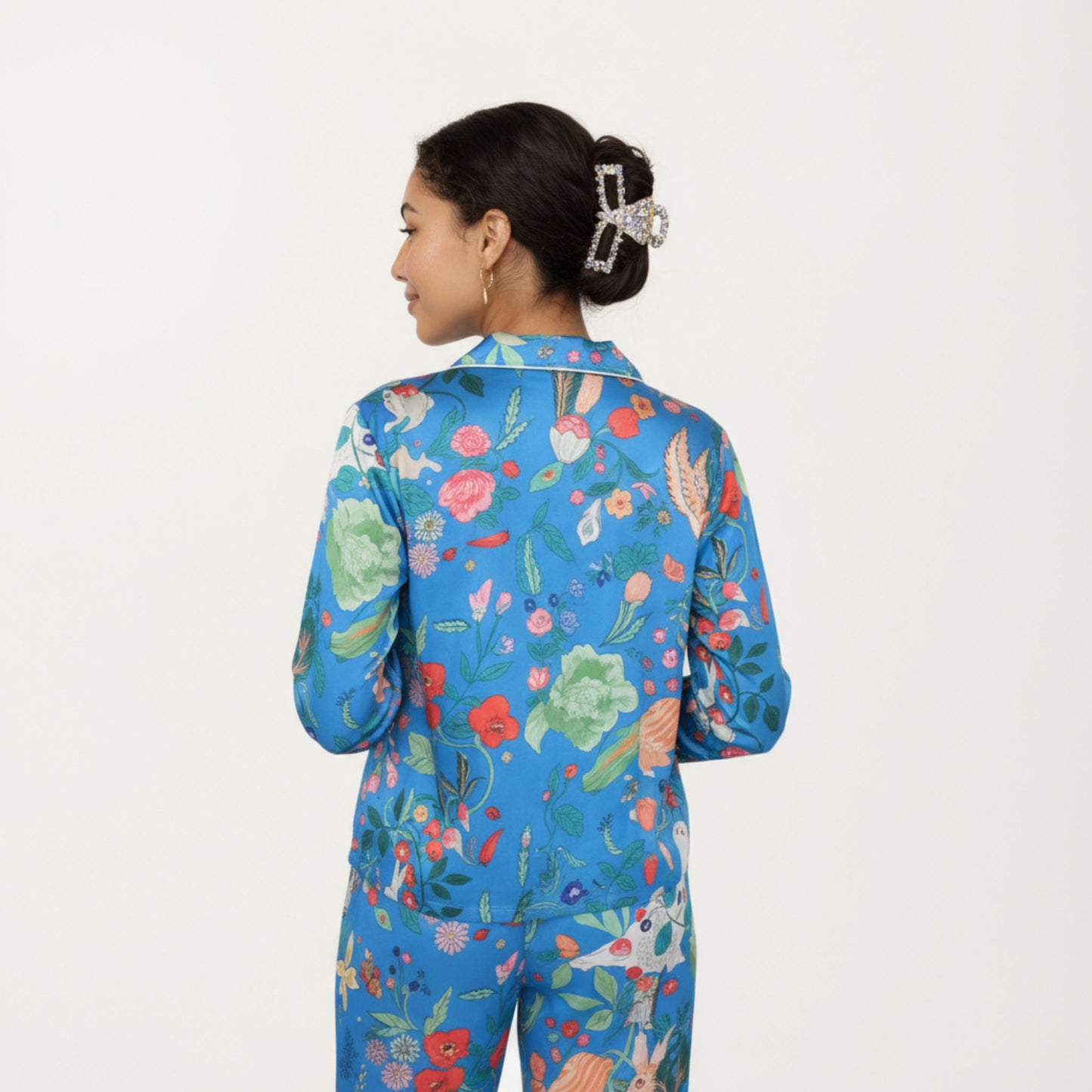 Anna-Kaci Lounge Women's 2-Piece Set Long Sleeve Button Front Pajama Set with Botanical Animal Print and Soft Silky Fabric for Relaxed Comfort