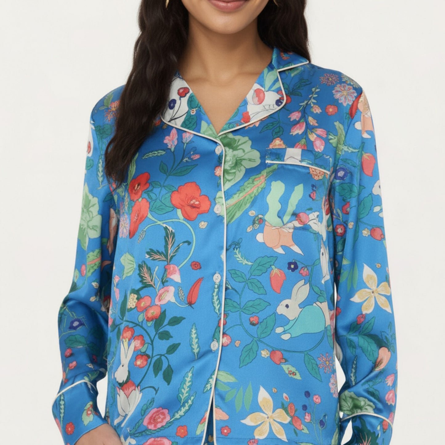 Anna-Kaci Lounge Women's 2-Piece Set Long Sleeve Button Front Pajama Set with Botanical Animal Print and Soft Silky Fabric for Relaxed Comfort