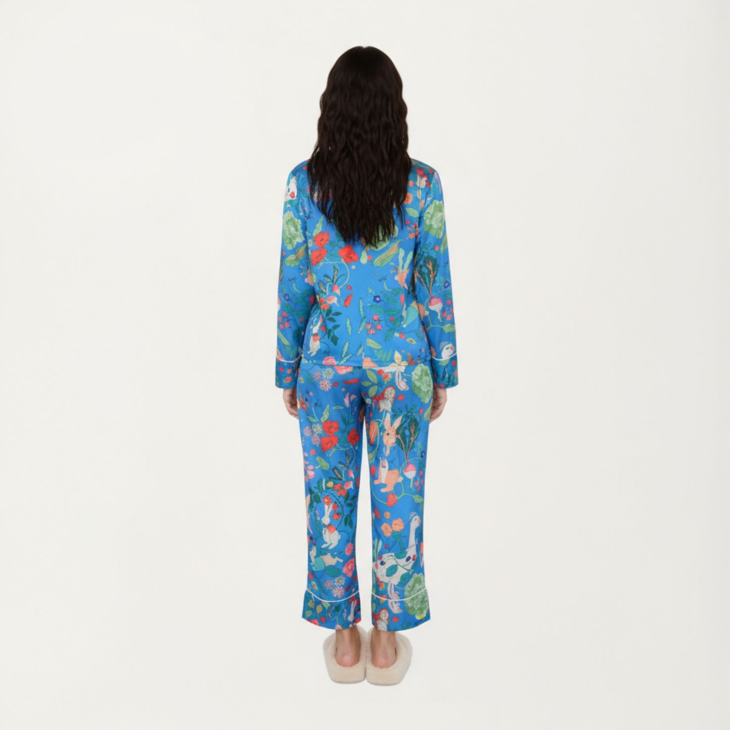 Anna-Kaci Lounge Women's 2-Piece Set Long Sleeve Button Front Pajama Set with Botanical Animal Print and Soft Silky Fabric for Relaxed Comfort