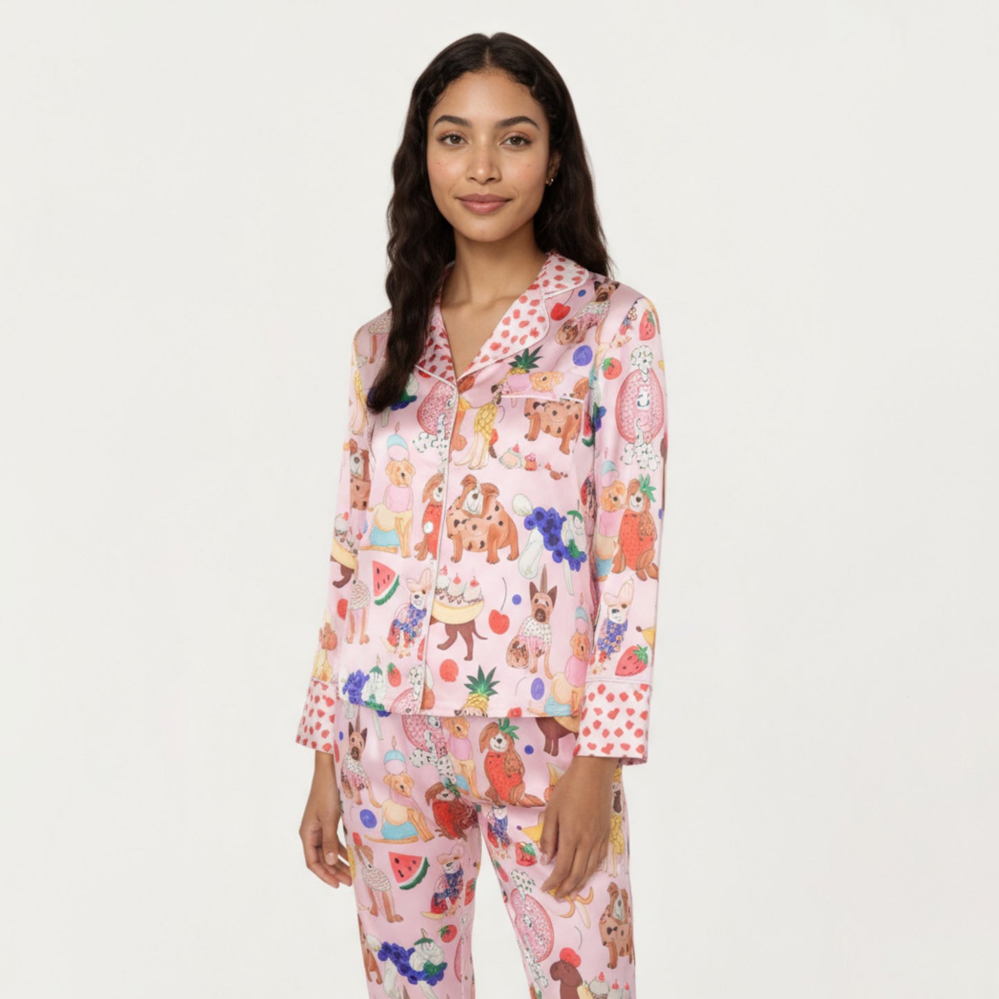 Anna-Kaci Lounge Women's 2-Piece Set Button Front Pajama Set with Playful Dog Print and Soft Silky Fabric for Relaxed Comfort