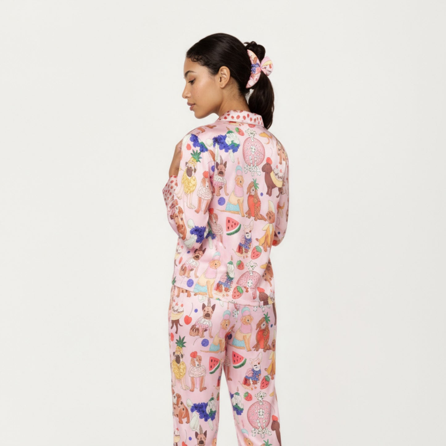 Anna-Kaci Lounge Women's 2-Piece Set Button Front Pajama Set with Playful Dog Print and Soft Silky Fabric for Relaxed Comfort