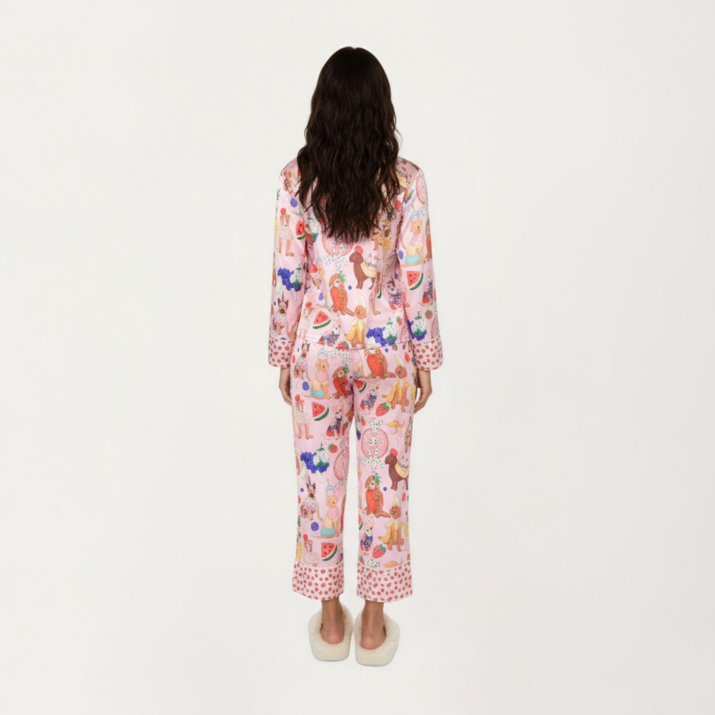 Anna-Kaci Lounge Women's 2-Piece Set Button Front Pajama Set with Playful Dog Print and Soft Silky Fabric for Relaxed Comfort
