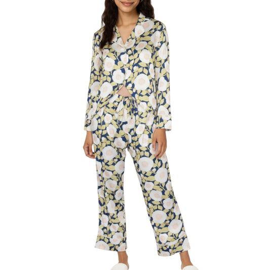 Anna-Kaci Lounge Women's 2-Piece Set Long Sleeve Button Front Pajama Set with Floral Print and Soft Silky Fabric for Relaxed Comfort