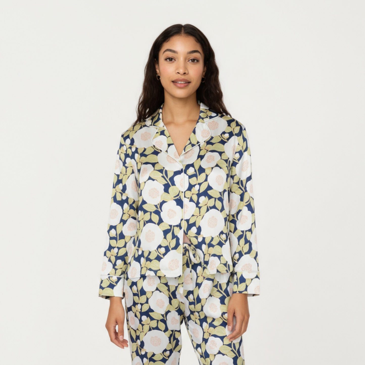 Anna-Kaci Lounge Women's 2-Piece Set Long Sleeve Button Front Pajama Set with Floral Print and Soft Silky Fabric for Relaxed Comfort