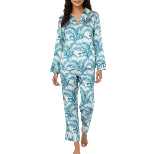 Anna-Kaci Lounge Women's 2-Piece Set Long Sleeve Button Front Pajama Set with Tropical Leaf Print and Soft Silky Fabric for Relaxed Comfort