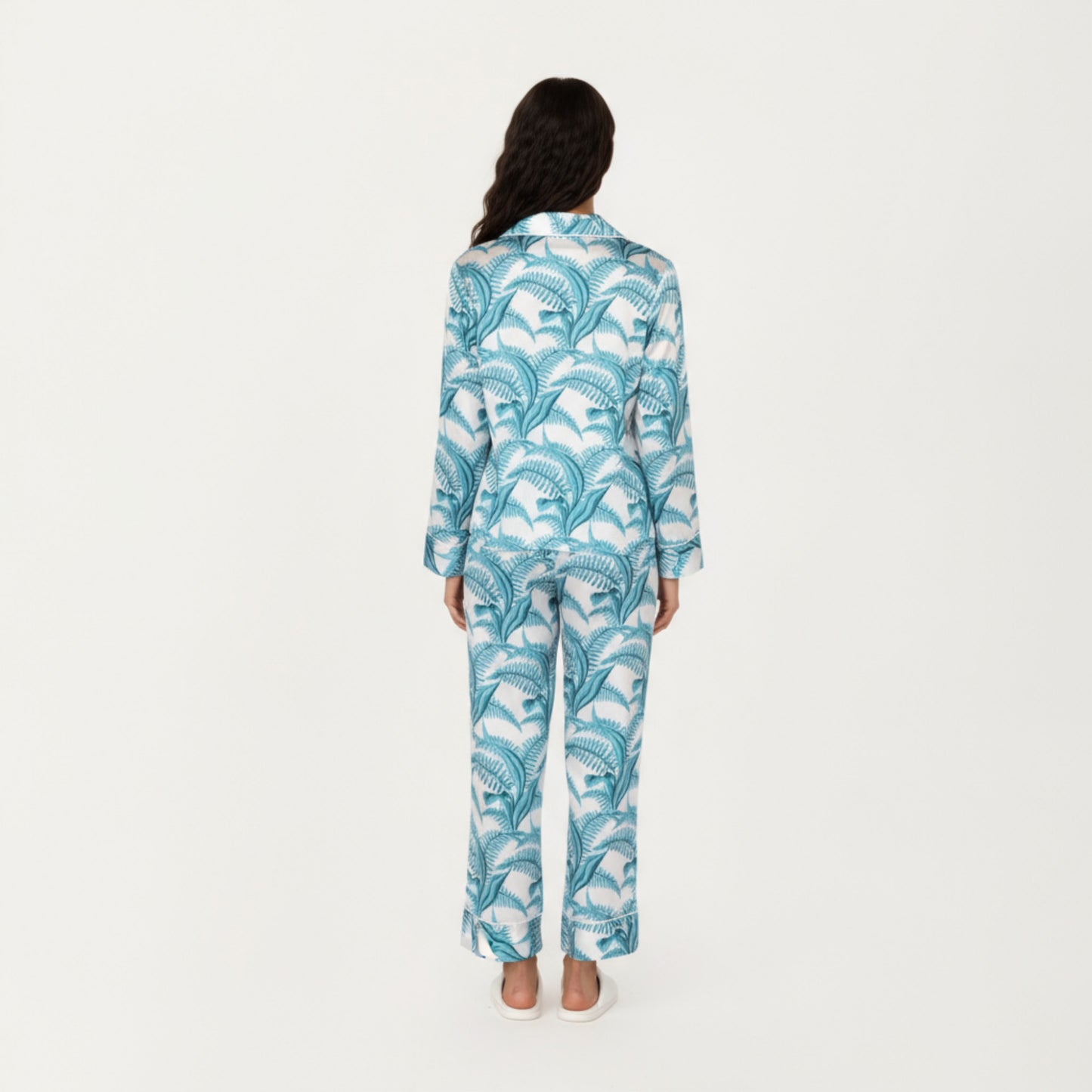 Anna-Kaci Lounge Women's 2-Piece Set Long Sleeve Button Front Pajama Set with Tropical Leaf Print and Soft Silky Fabric for Relaxed Comfort
