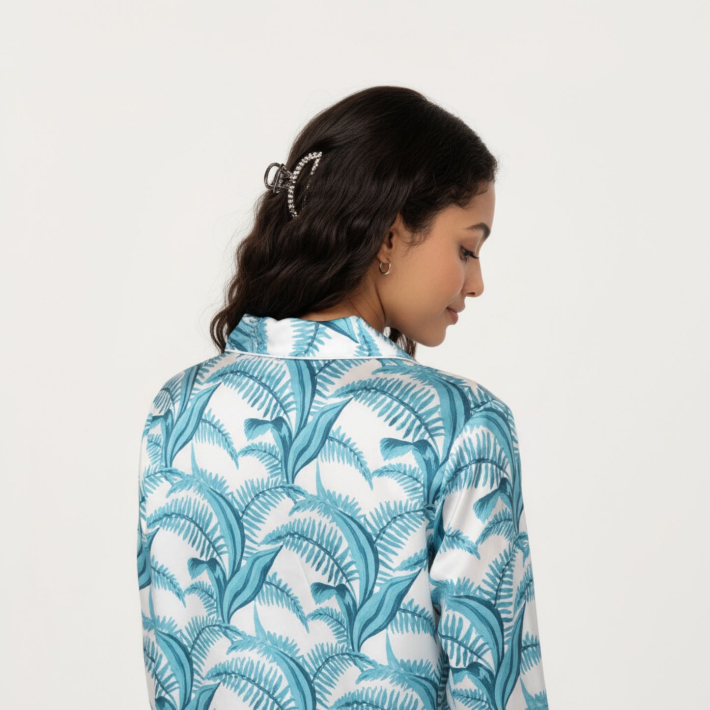 Anna-Kaci Lounge Women's 2-Piece Set Long Sleeve Button Front Pajama Set with Tropical Leaf Print and Soft Silky Fabric for Relaxed Comfort