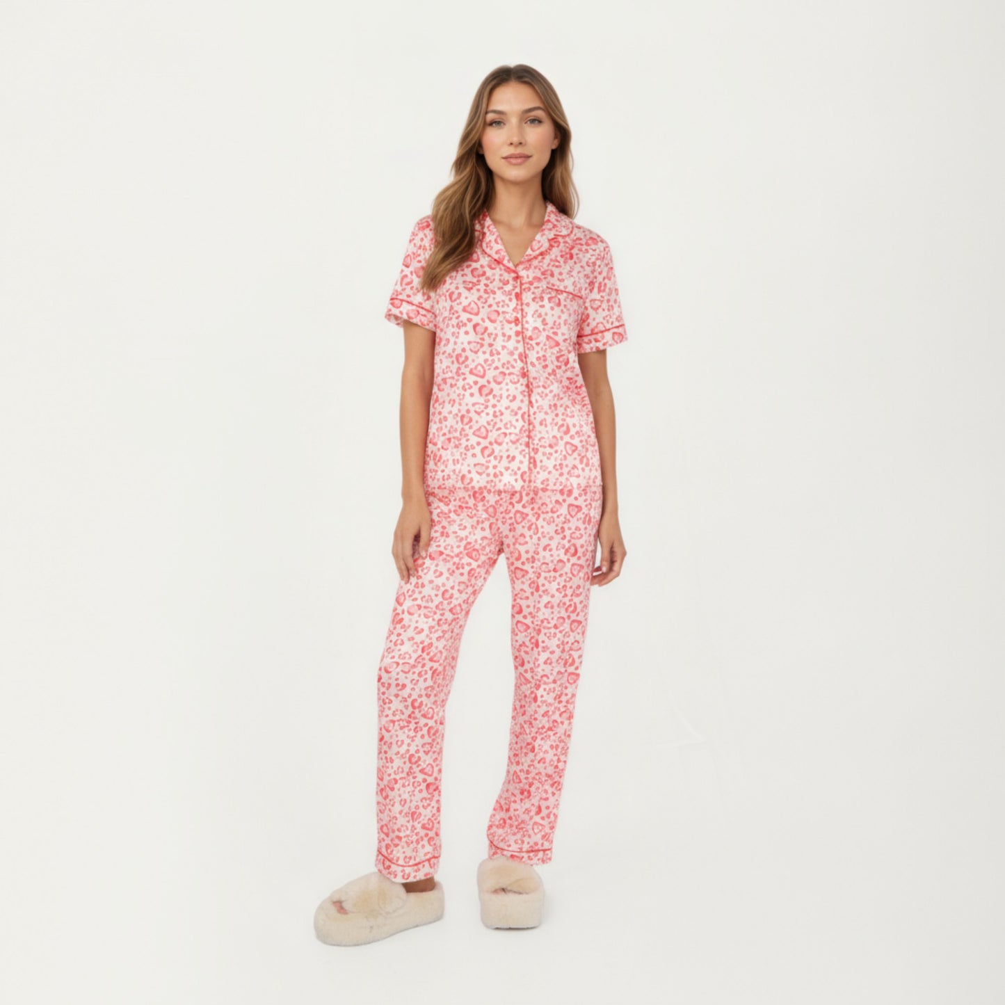 Anna-Kaci Lounge Women's 2-Piece Set Short Sleeve Button Front Pajama Set with Leopard Print and Soft Fabric for Relaxed Comfort