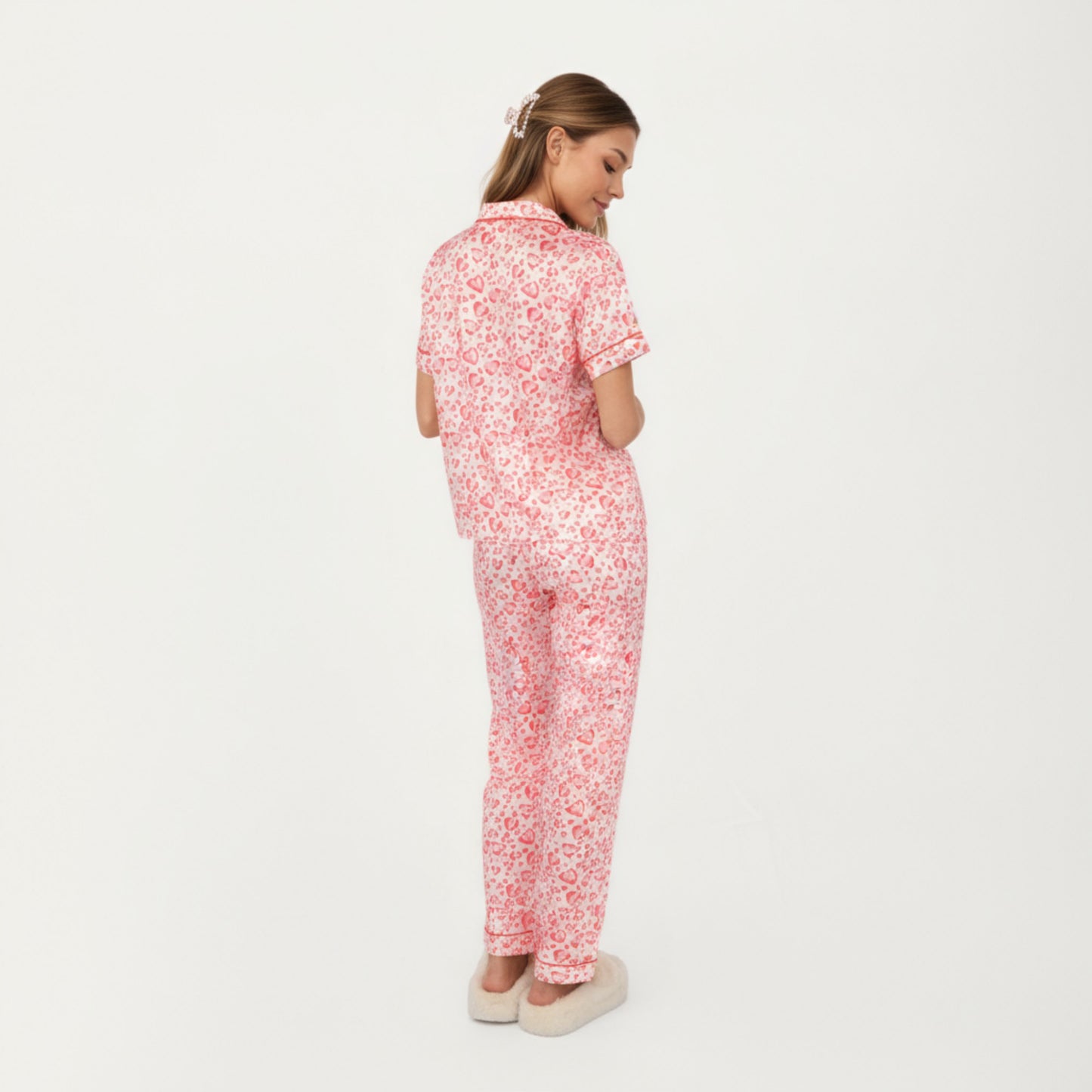 Anna-Kaci Lounge Women's 2-Piece Set Short Sleeve Button Front Pajama Set with Leopard Print and Soft Fabric for Relaxed Comfort