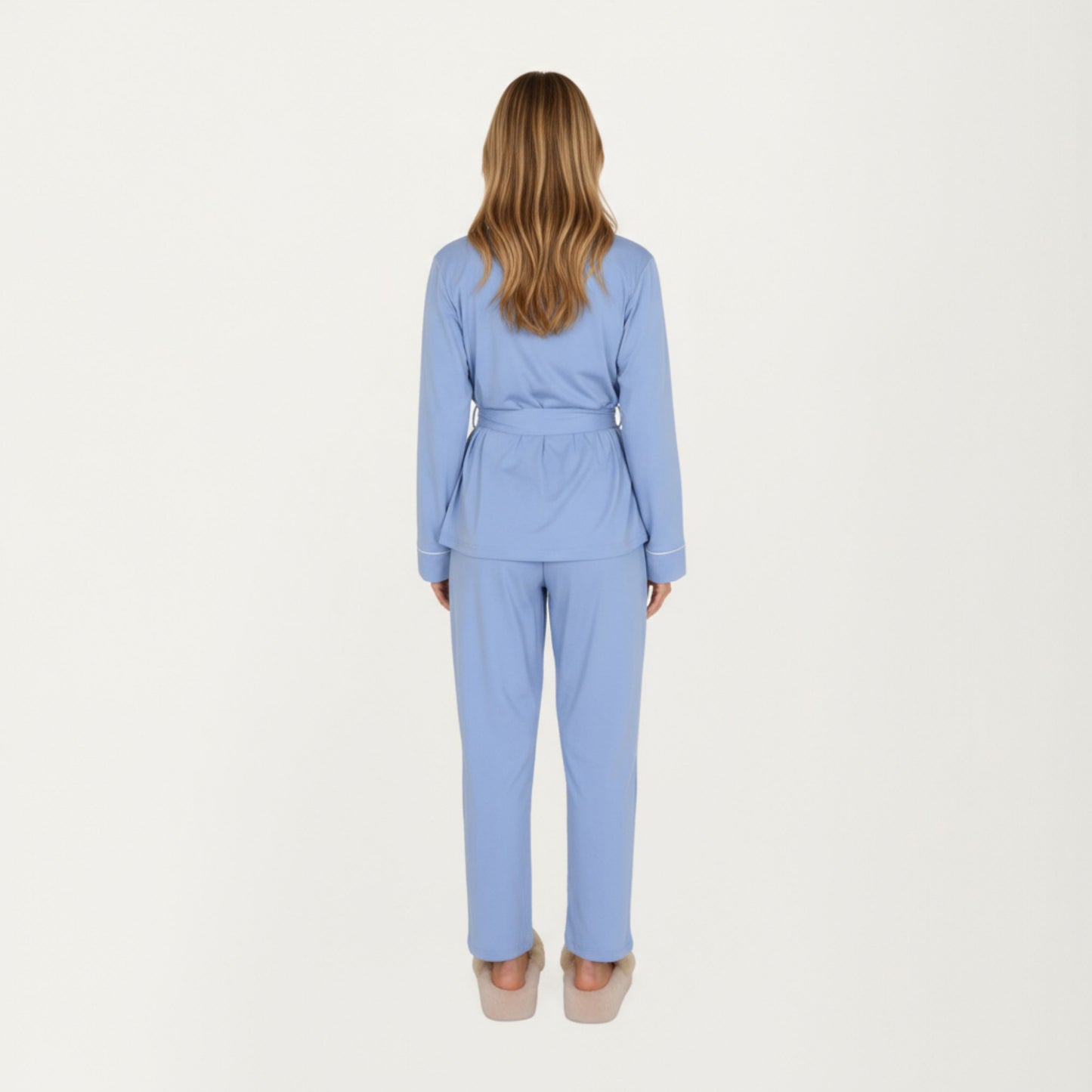 Anna-Kaci Lounge Women's 2-Piece Set Long Sleeve Belted Wrap Top and Relaxed Fit Pants Pajama Set with Shawl Collar and Soft Lightweight Fabric