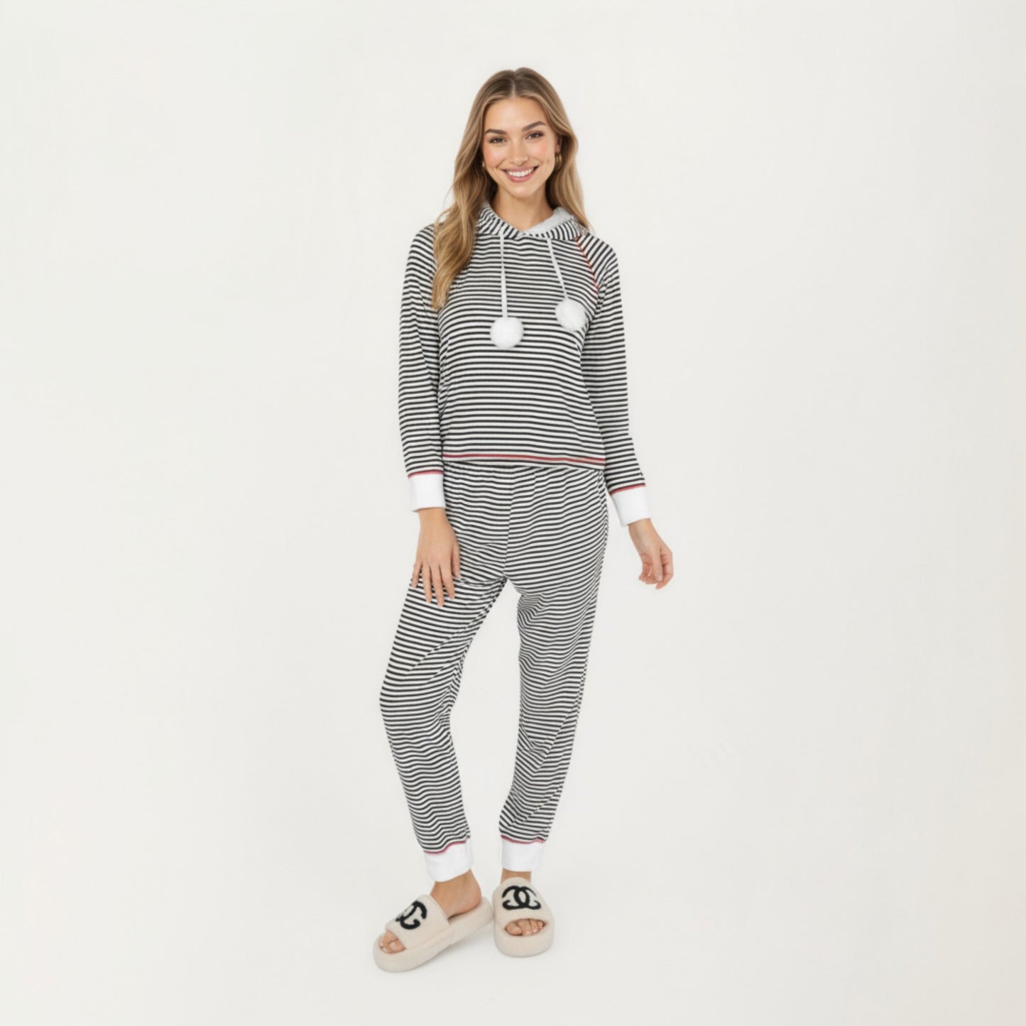 Anna-Kaci Lounge Women's 2-Piece Set Long Sleeve Pullover Top with Fuzzy Collar and Relaxed Fit Pants Pajama Set in Soft Knit Fabric