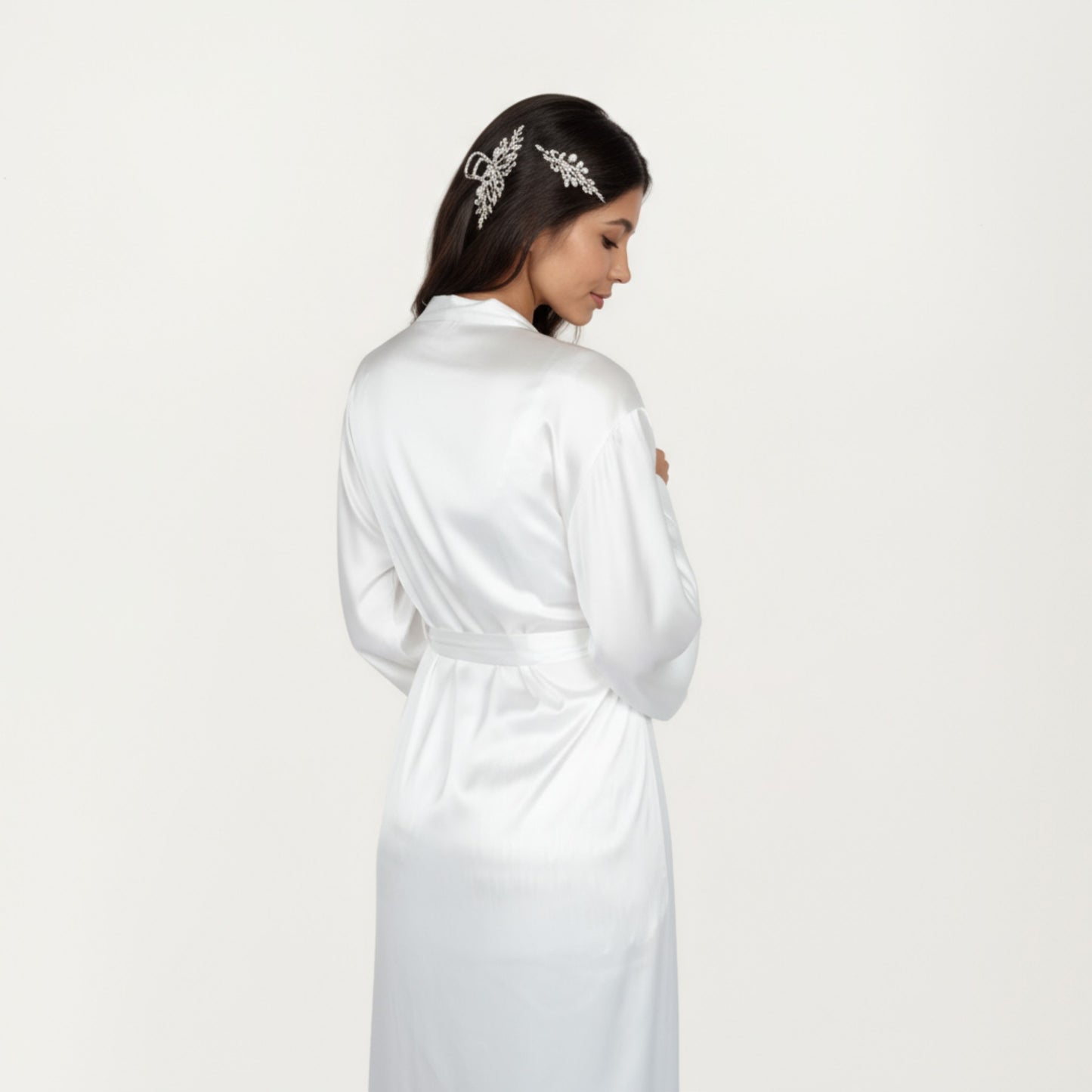 Anna-Kaci Lounge Women's 3-Piece Set Satin Robe with Matching Bralette Top and Elastic Waist Shorts Loungewear Sleepwear Set