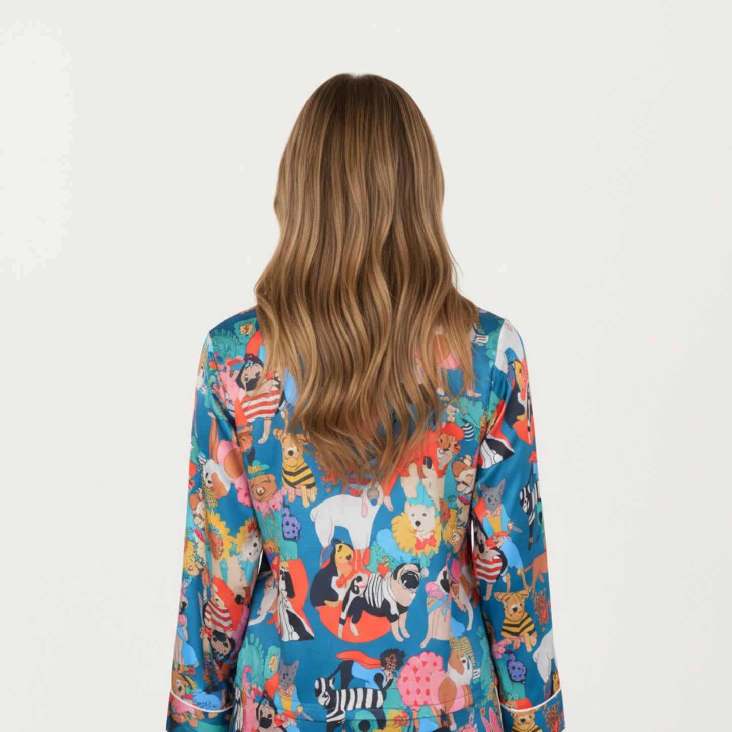 Anna-Kaci Lounge Women's 2-Piece Set Long Sleeve Button Front Top and Relaxed Fit Pants Pajama Set with Playful Dog Print