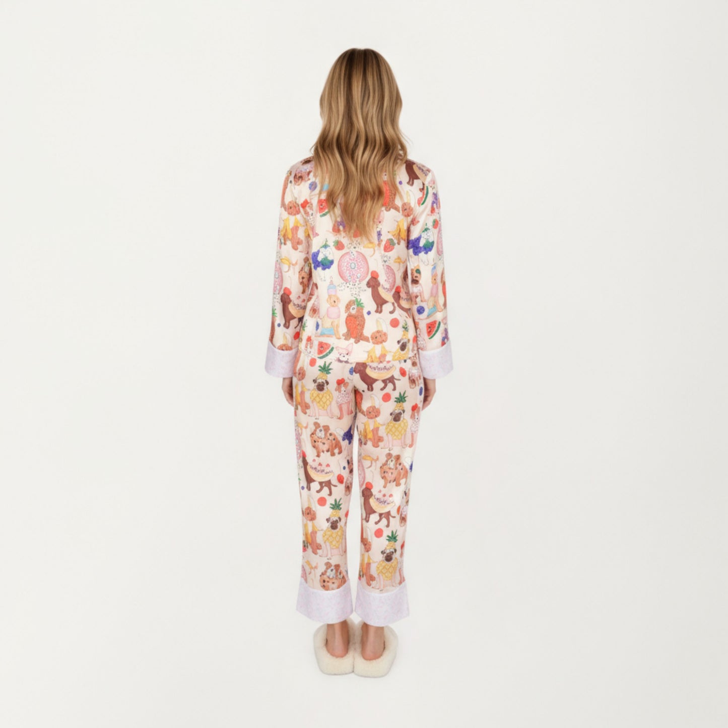 Anna-Kaci Lounge Women's 2-Piece Set Long Sleeve Button Front Top and Relaxed Fit Pants Pajama Set with Fun Dog Print