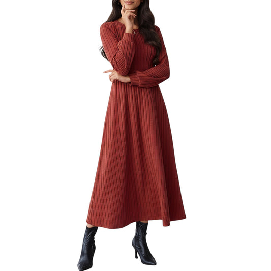 Anna-Kaci Women's Long Sleeve Pleated Maxi Dress with Fitted Bodice and Flowing Skirt