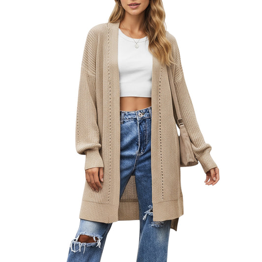 Anna-Kaci Women's Long Sleeve Open Front Knit Cardigan with Relaxed Fit and Textured Detailing