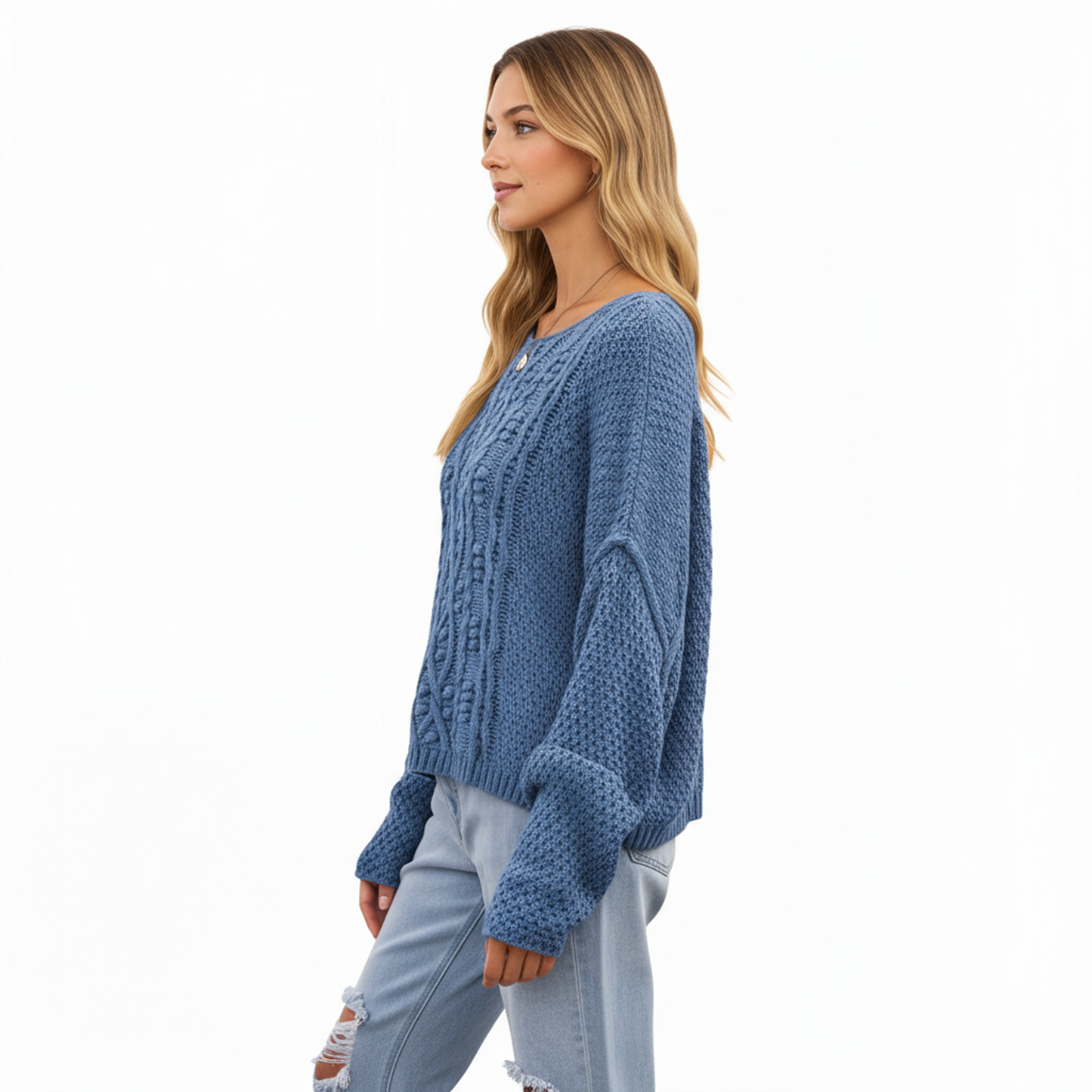 Anna-Kaci Women's Long Sleeve Cable Knit Pullover Sweater with Textured Pattern