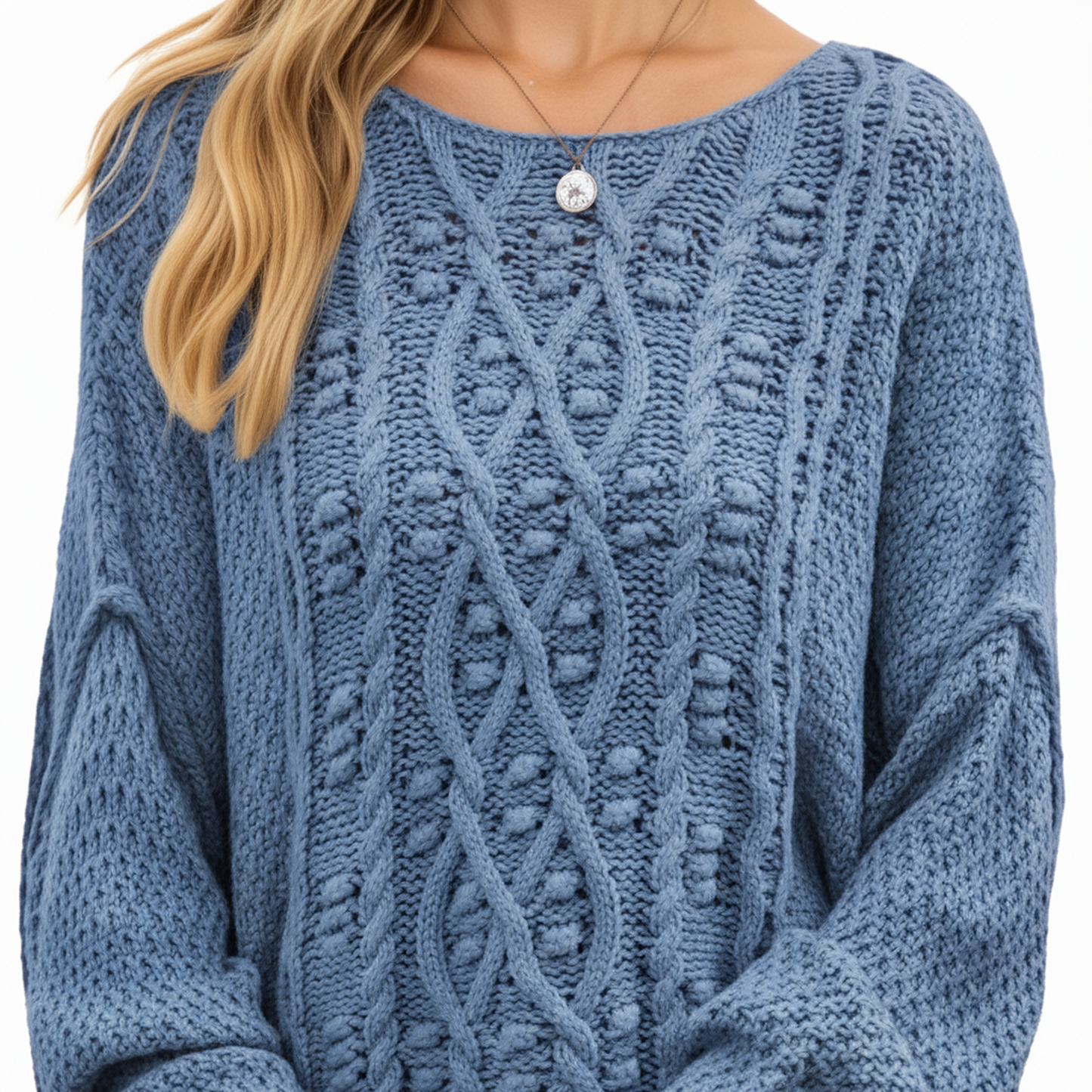 Anna-Kaci Women's Long Sleeve Cable Knit Pullover Sweater with Textured Pattern