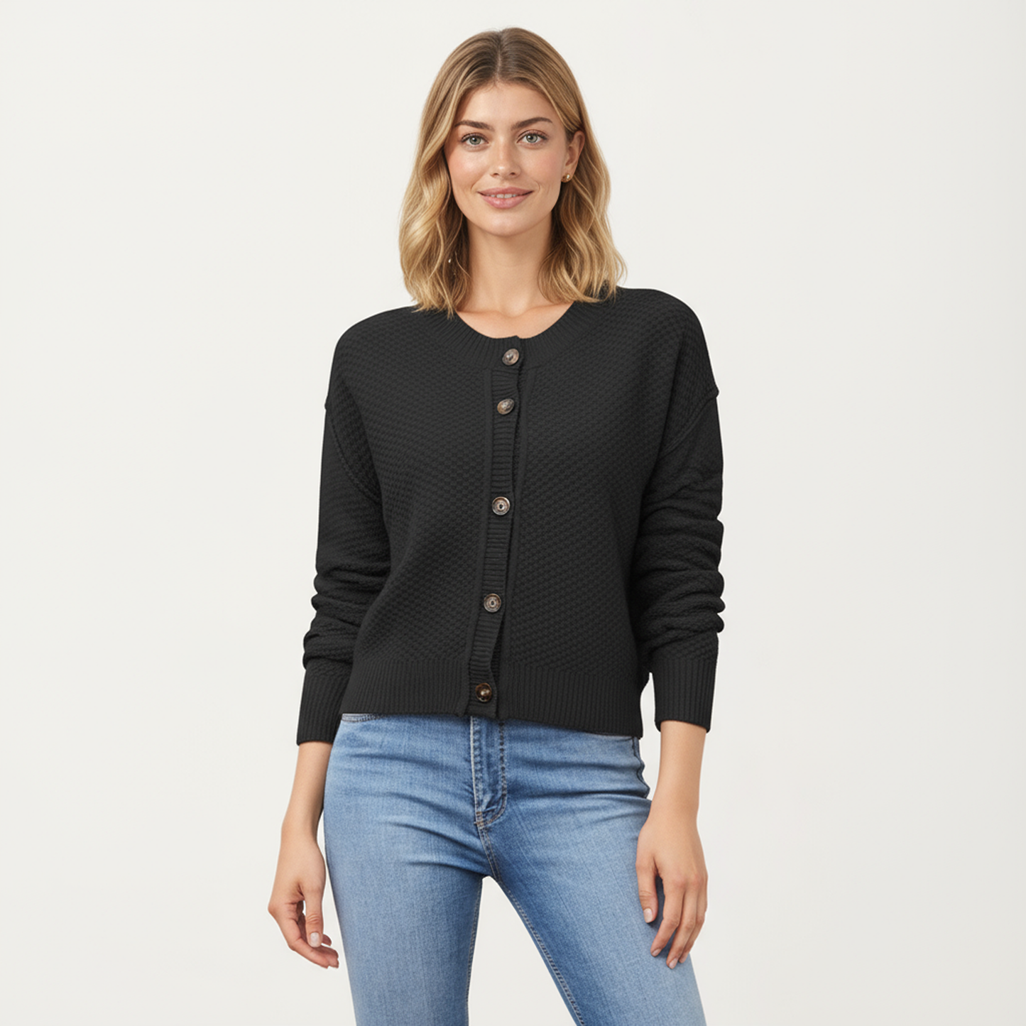 Anna-Kaci Women's Button Front Knit Cardigan with Long Sleeves and Ribbed Cuffs