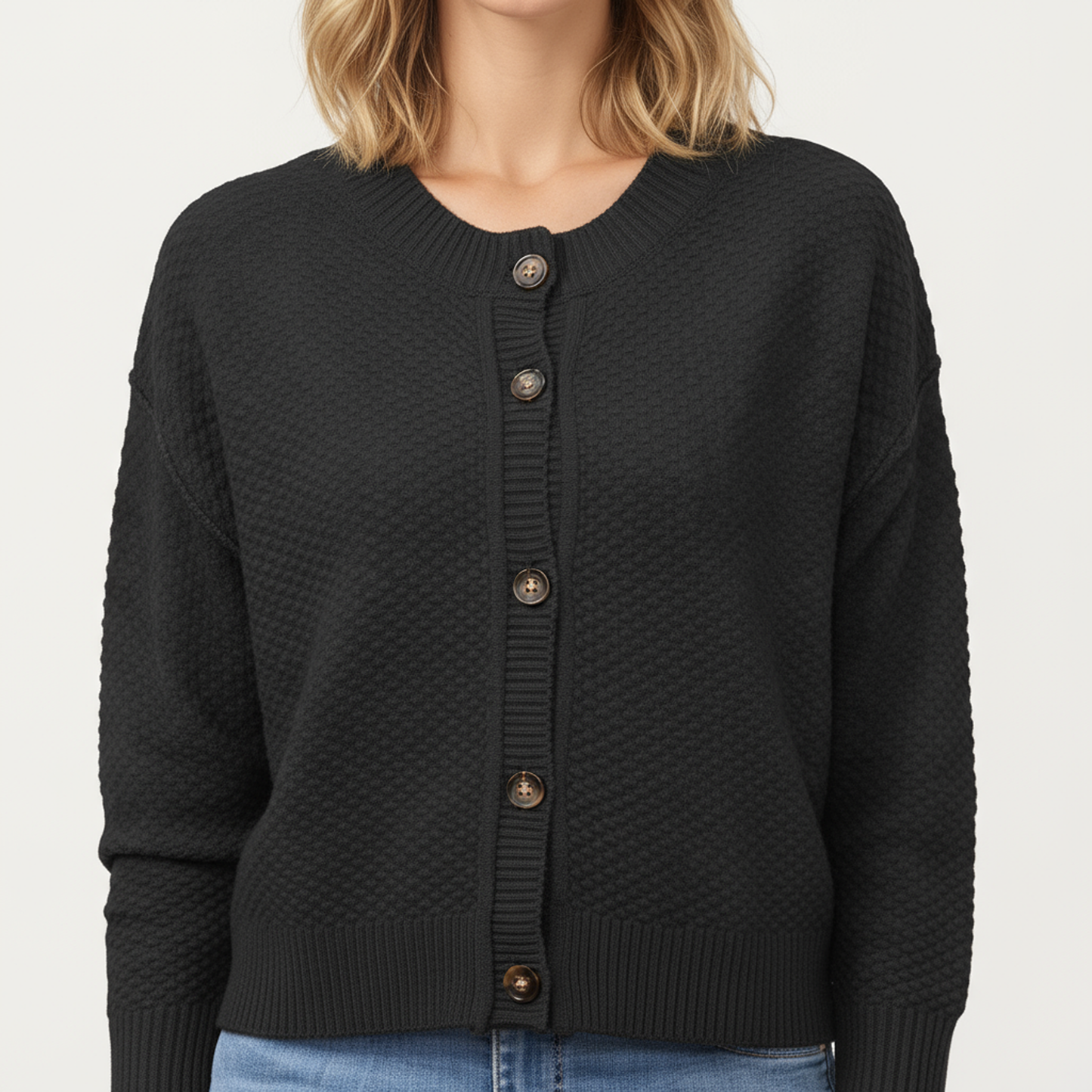 Anna-Kaci Women's Button Front Knit Cardigan with Long Sleeves and Ribbed Cuffs