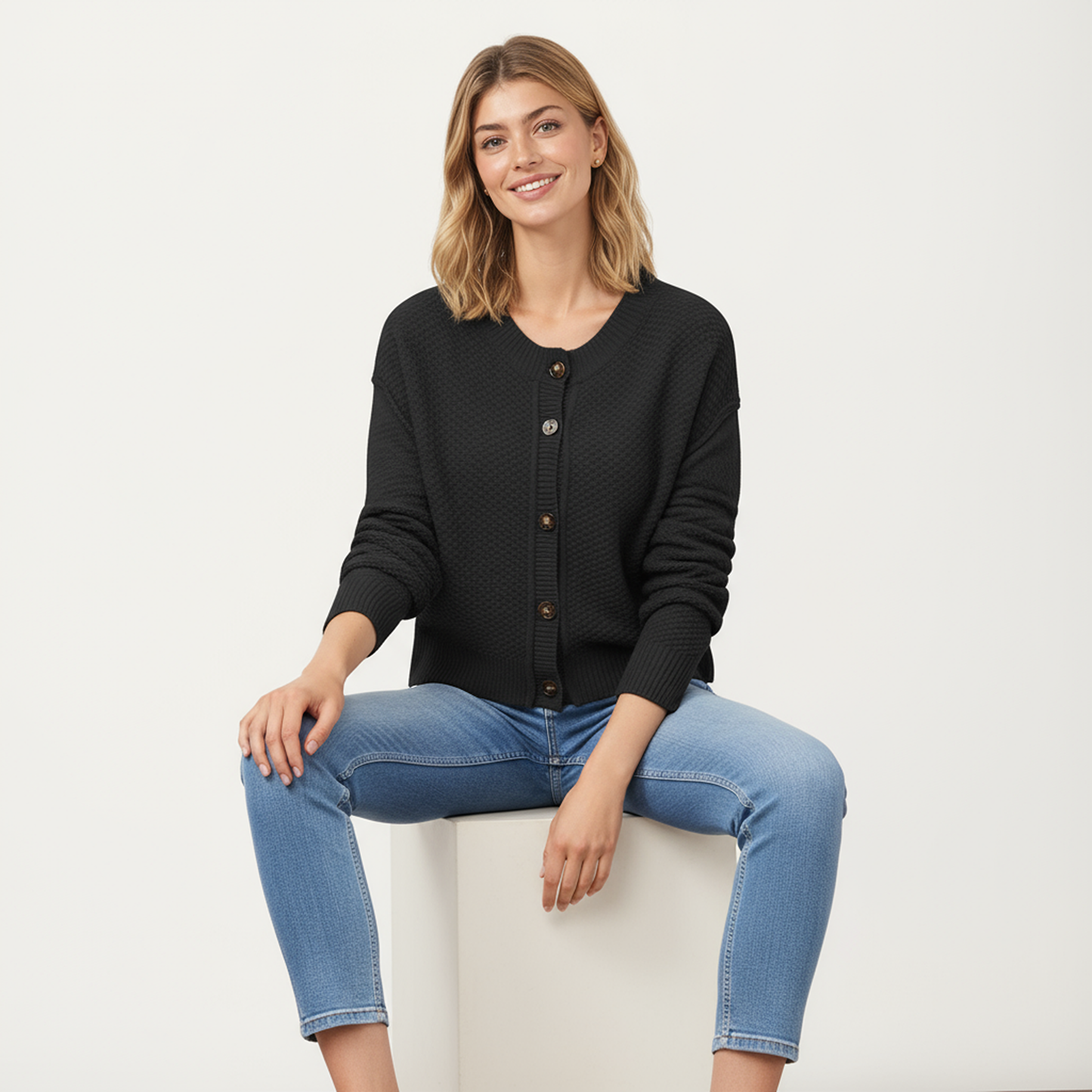 Anna-Kaci Women's Button Front Knit Cardigan with Long Sleeves and Ribbed Cuffs